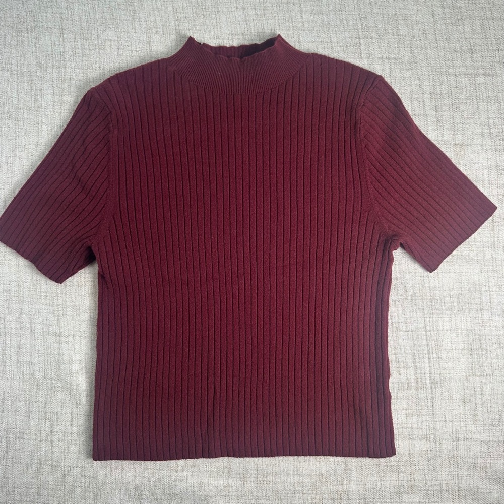 A New Day Target XXL Burgundy Ribbed Mock Neck Short Sleeve Sweater Top